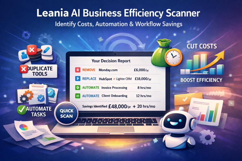 Leania AI Business Efficiency Scanner: Identify Costs, Automation Opportunities, and Workflow Inefficiencies in Minutes 6 Leania AI business efficiency scanner