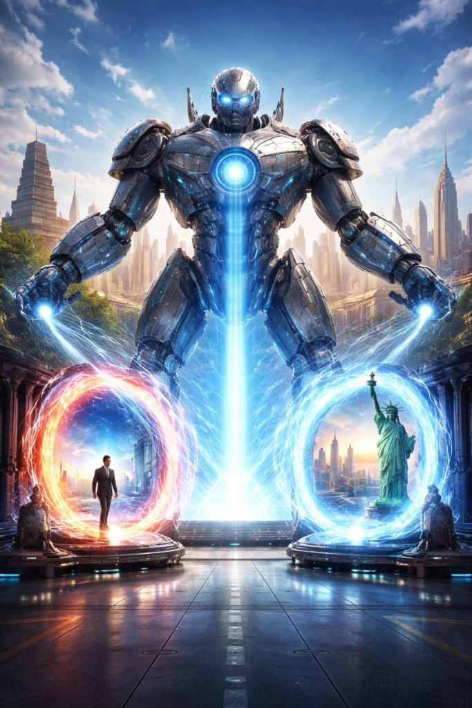 teleportation by giant robot