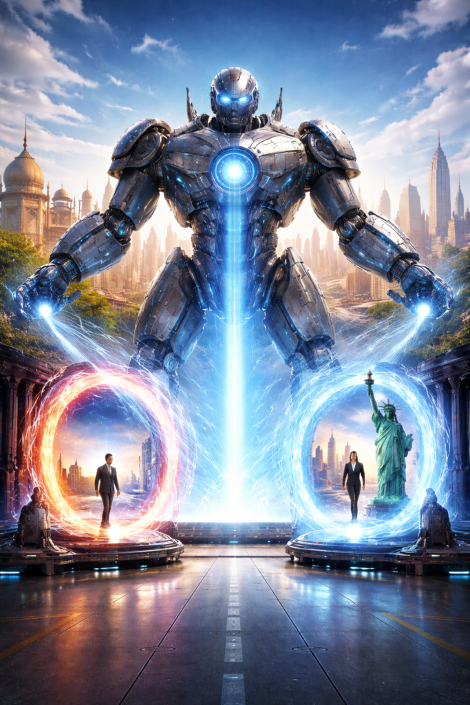 Teleportation by Giant Robot to the USA: A Vision of the Future 3 teleportation by giant robot